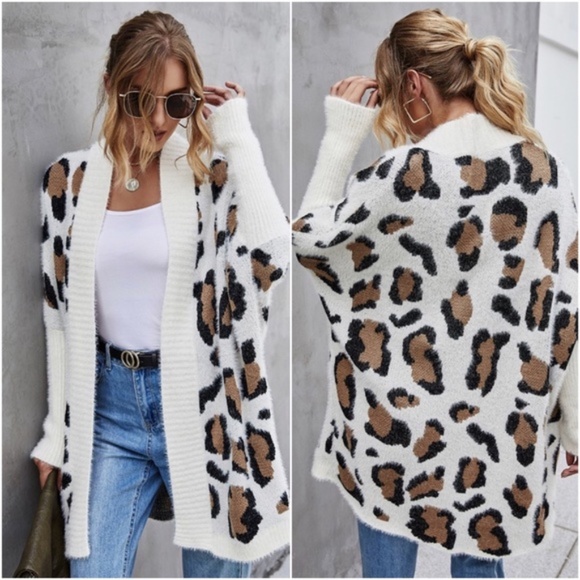 Cream leopard dolman sleeve Cardigan Oversized